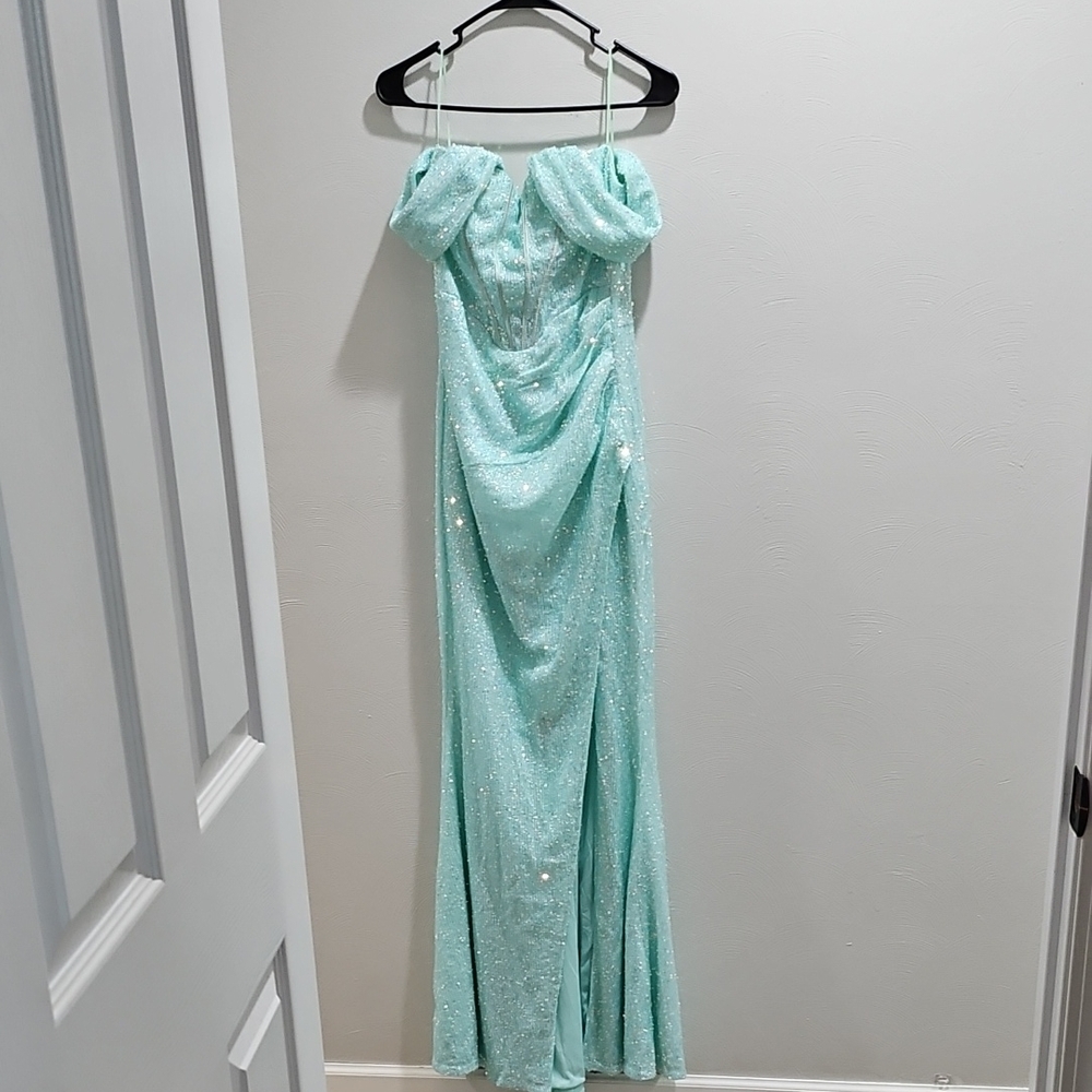 Sparkling Aqua Strapless Dress